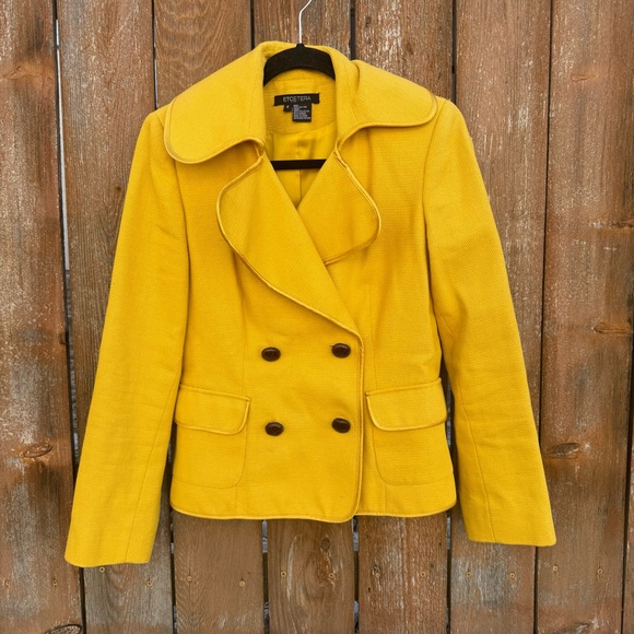 ETCETERA Women’s Yellow Double Breasted Brown Buttons Lined Blazer Jacket Size 4 - Picture 2 of 12
